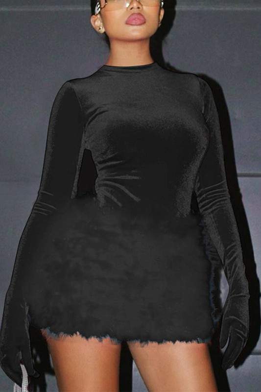 VELOUR LONG SLEEVE BODYSUIT AND FUR SKIRT SET