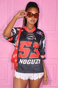 NUMBER PRINT LOOSE V NECK JERSEY