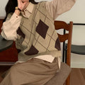 VINTAGE JACQUARD LAZY  SWEATER VEST ROUND NECK KNITTED VEST TOP