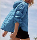 SOLID COLOR HOODED COTTON PADDED FOLDABLE PADDED PULLOVER POCKET LONG SLEEVE COAT FOR WOMEN