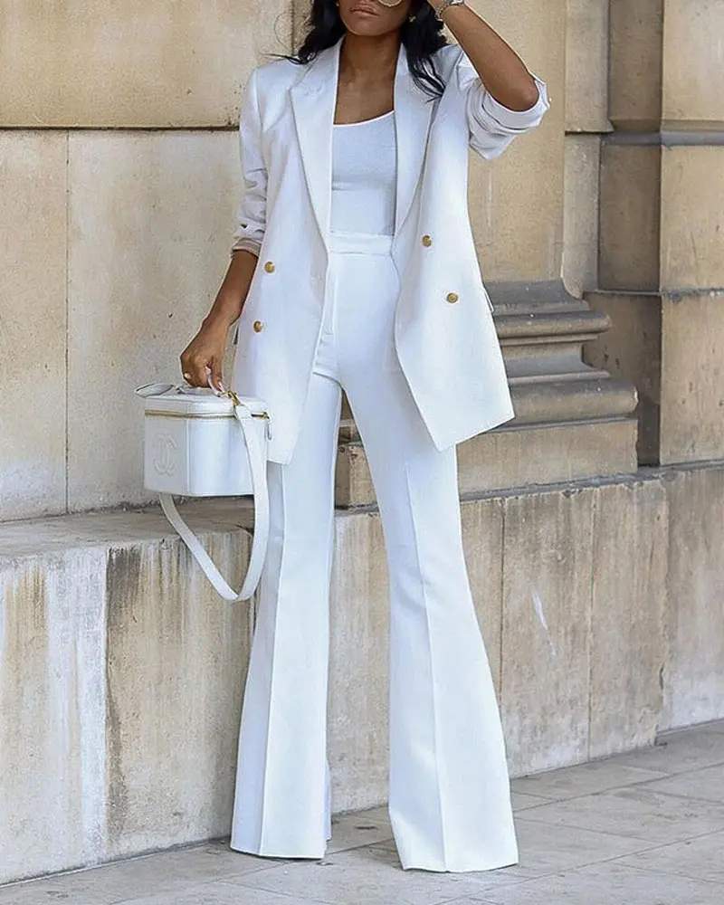 LONG SLEEVE DOUBLE BREASTED BLAZER WORK PANTS SET
