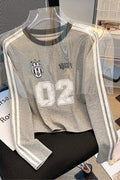 NUMBER PRINT FITTED LONG SLEEVE TOP