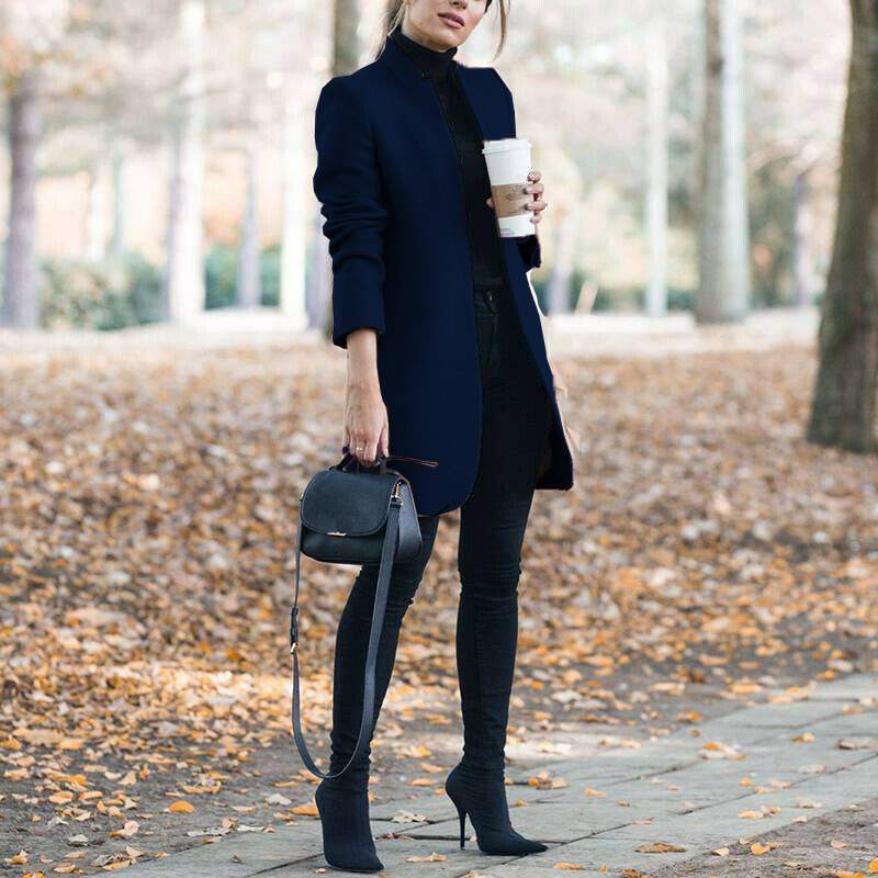  SOLID COLOR STAND COLLAR WOOL COAT