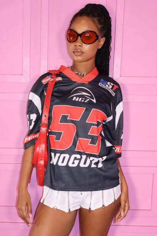 NUMBER PRINT LOOSE V NECK JERSEY