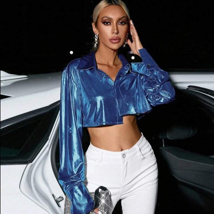 SINGLE BREASTED LONG SLEEVE PATCHWORK METALLIC COLORS JACKET