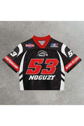 NUMBER PRINT LOOSE V NECK JERSEY