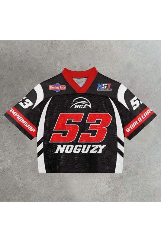 NUMBER PRINT LOOSE V NECK JERSEY