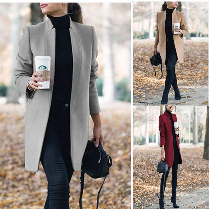  SOLID COLOR STAND COLLAR WOOL COAT