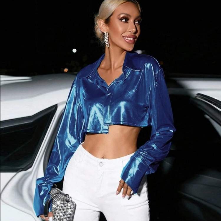 SINGLE BREASTED LONG SLEEVE PATCHWORK METALLIC COLORS JACKET