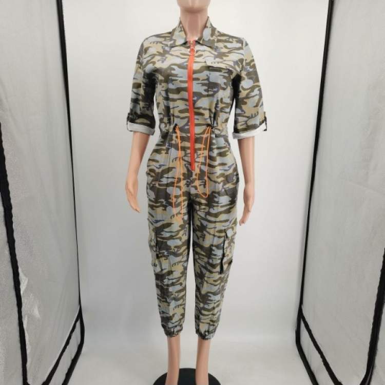 SPRING FASHION CAMOUFLAGE HALF SLEEVE JUMPSUITS