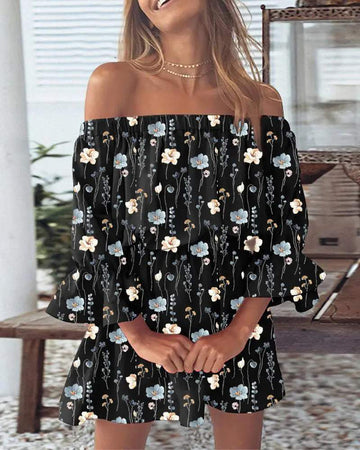 FLORAL PRINT OFF SHOULDER CASUAL DRESS