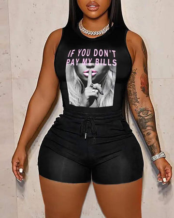 Trendy Graphic Tank Top & High-Waisted Shorts