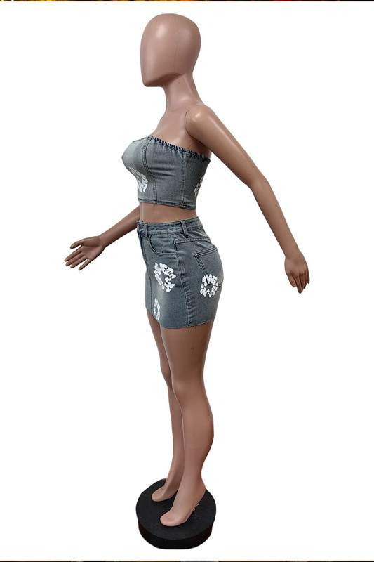 BANDEAU TOP PATCHWORK SKIRT SET