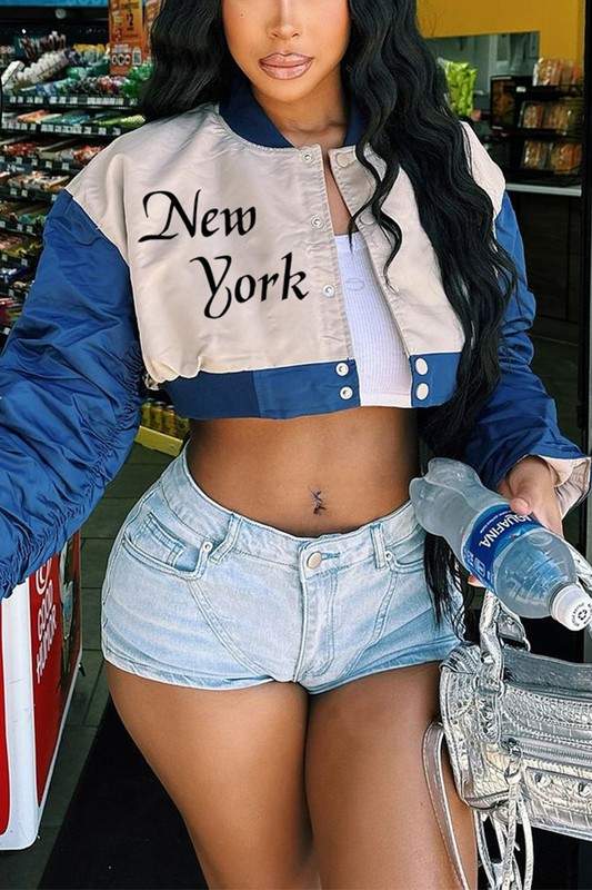 RUCHED CROPPED BOMBER JACKET