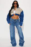 RUCHED CROPPED BOMBER JACKET