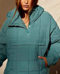 SOLID COLOR HOODED COTTON PADDED FOLDABLE PADDED PULLOVER POCKET LONG SLEEVE COAT FOR WOMEN