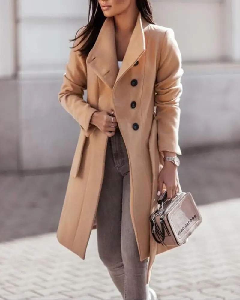 BUTTON FRONT LONGLINE COAT WITH BELT
