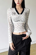 SHEER LACE V NECK JERSEYS