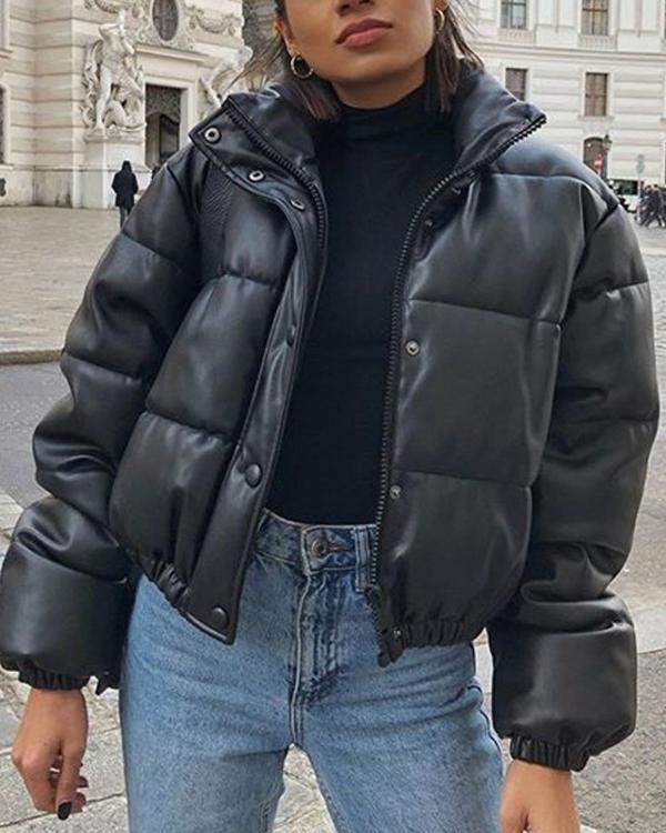 NEW Long Sleeve Snap Button Zip Up Puffer Coat