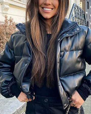 NEW Long Sleeve Snap Button Zip Up Puffer Coat