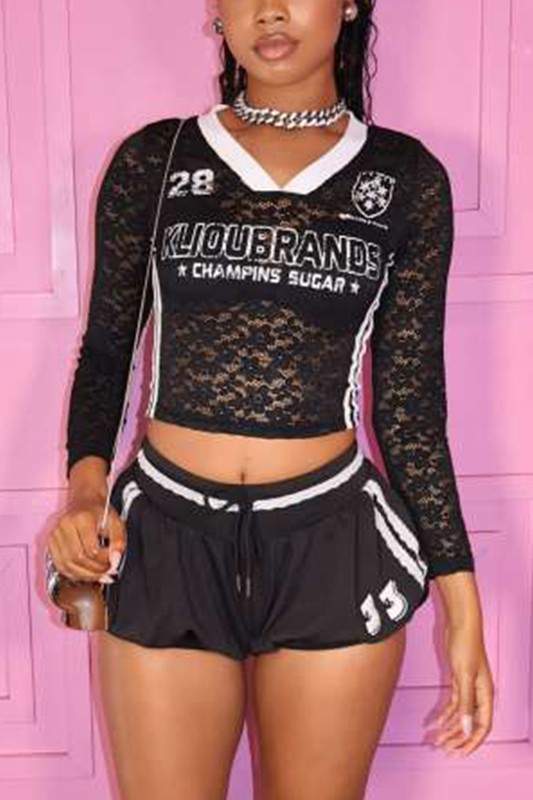 SHEER LACE V NECK JERSEYS