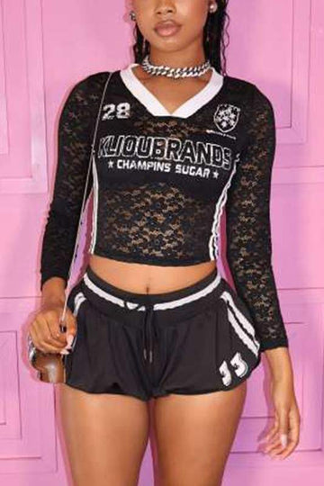 SHEER LACE V NECK JERSEYS