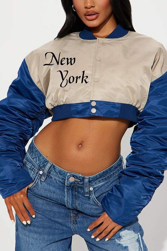 RUCHED CROPPED BOMBER JACKET