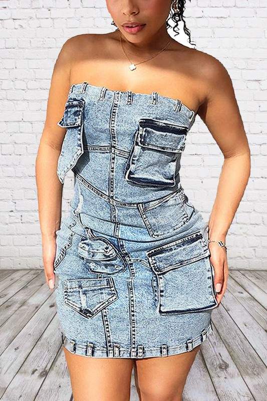 STRAPLESS DENIM MINI DRESS