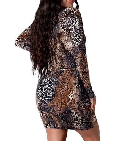 Trendy Bodycon Snake Dress, Cutout Design
