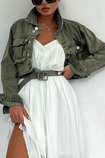LONG SLEEVE STRAP BUCKLE DESIGN JACKET