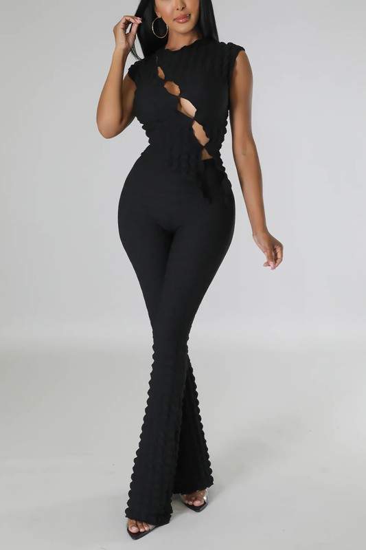 CUTOUT DESIGN SLIM TOP AND PANTS SET