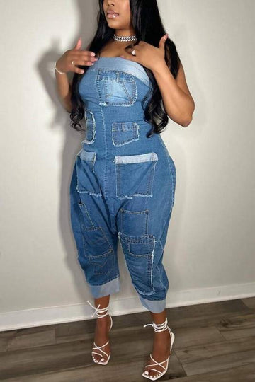 STRAPLESS DENIM JUMPSUITS