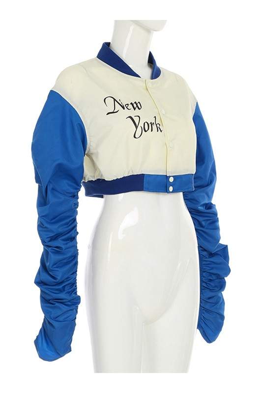 RUCHED CROPPED BOMBER JACKET