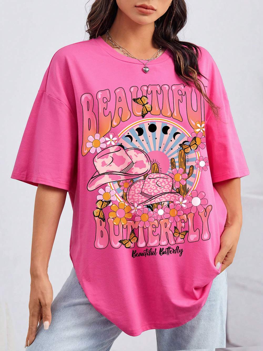 EZWEAR WOMEN S LOOSE FIT CASUAL SIMPLE BUTTERFLY LETTER PRINT SHORT SLEEVE CREW NECK T SHIRT FOR SPRING SUMMER