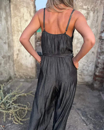BUTTONED POCKET DESIGN SUSPENDER JUMPSUIT