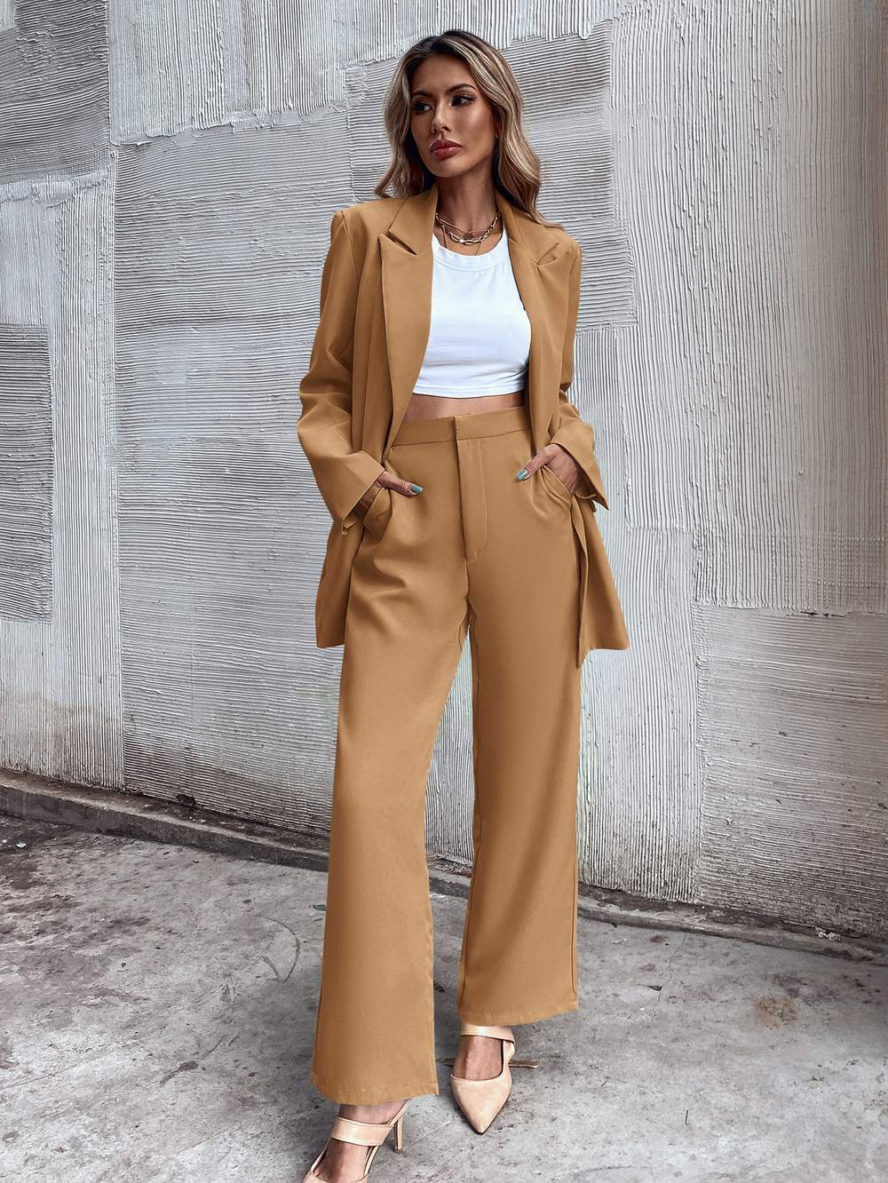 Women's Suit: Chic Blazer & Wide Leg Pants