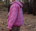 SOLID COLOR HOODED COTTON PADDED FOLDABLE PADDED PULLOVER POCKET LONG SLEEVE COAT FOR WOMEN