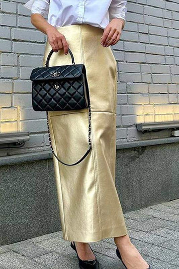METALLIC STITCHED MAXI SKIRT