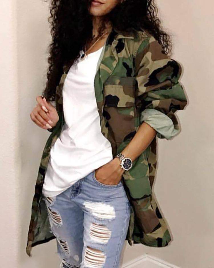 Camouflage Print Pocket Design Cargo Jacket