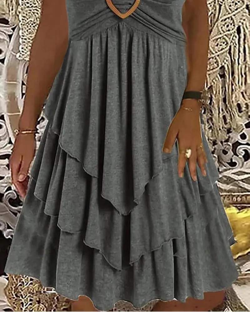 HEART RING DECOR SLEEVELESS LAYERED DRESS