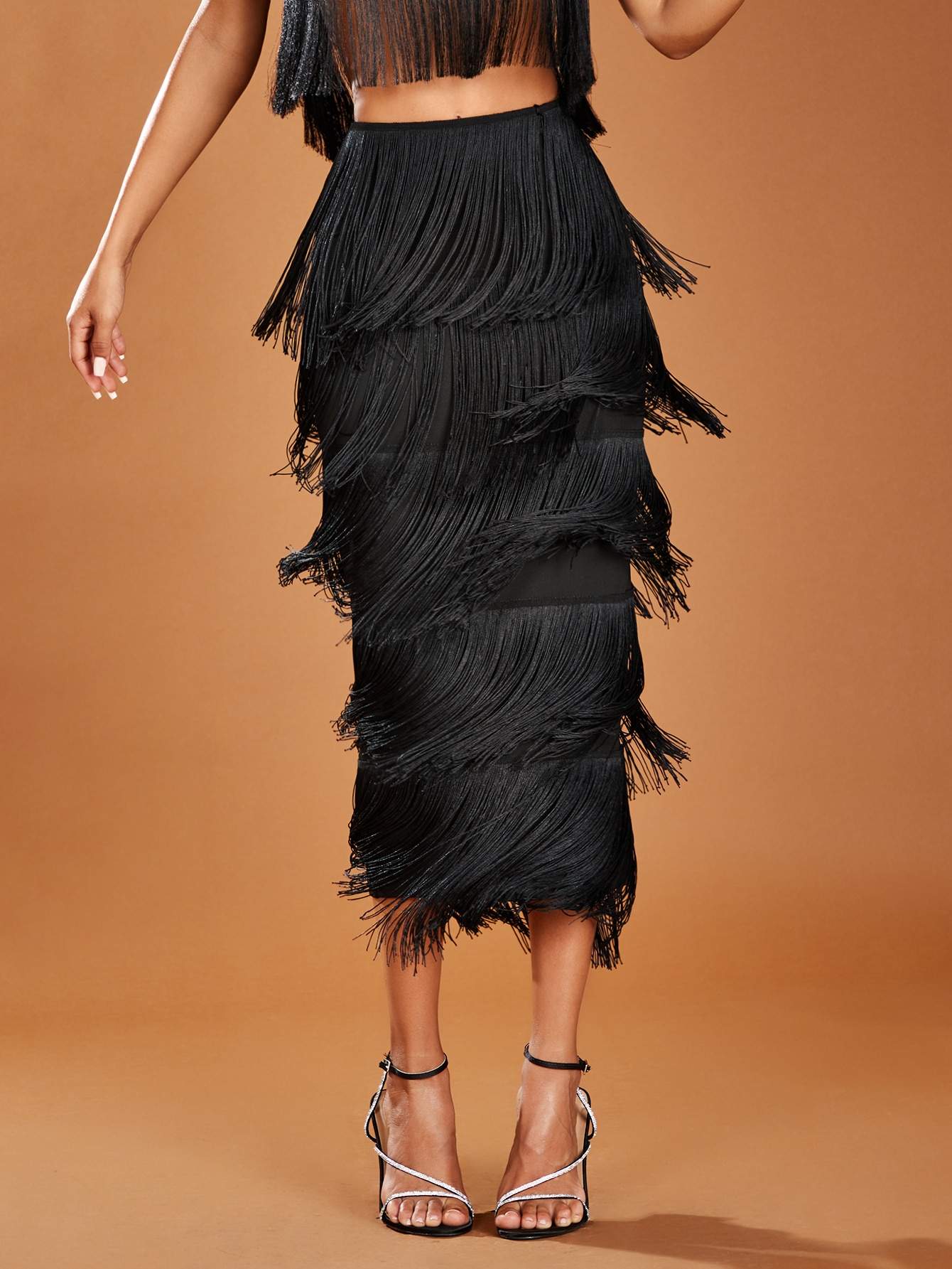 BAE HIGH WAIST FRINGE TRIM SKIRT TOPS SETS