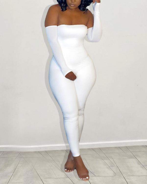 Long Sleeve Skinny Bandeau Jumpsuit