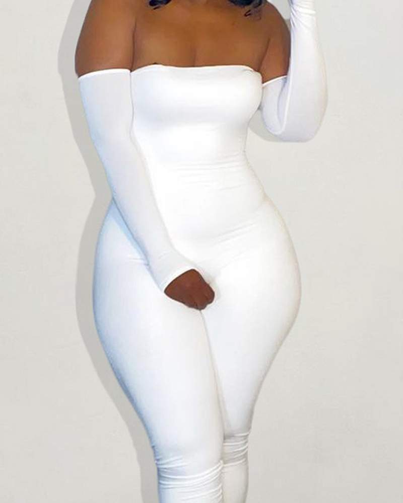 Long Sleeve Skinny Bandeau Jumpsuit