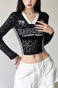 SHEER LACE V NECK JERSEYS
