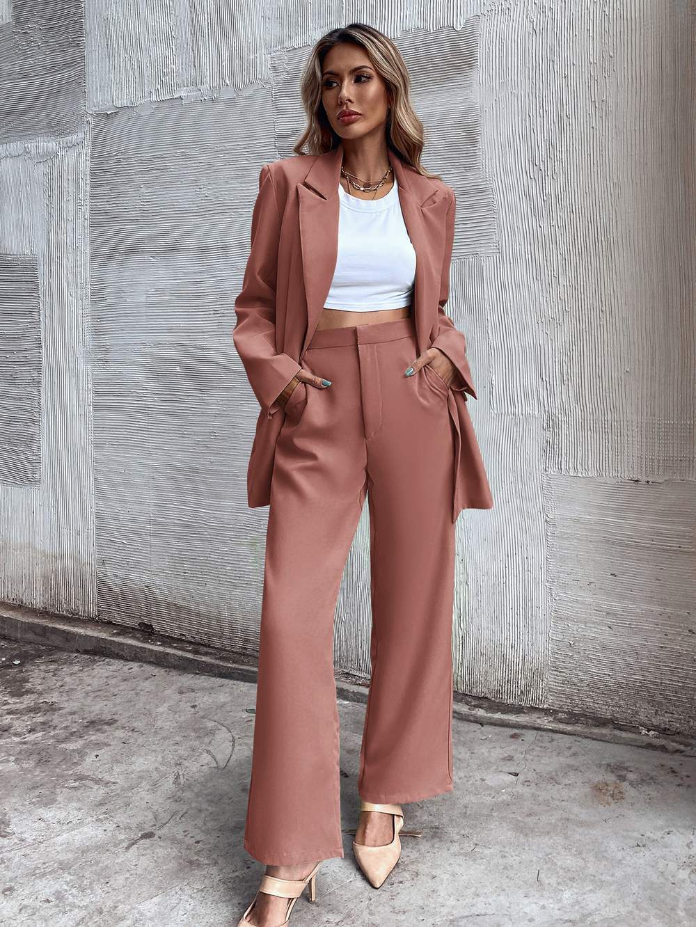 Women's Suit: Chic Blazer & Wide Leg Pants