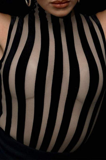 STRIPY MESH BODYSUIT TOP