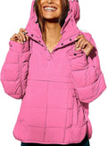 SOLID COLOR HOODED COTTON PADDED FOLDABLE PADDED PULLOVER POCKET LONG SLEEVE COAT FOR WOMEN