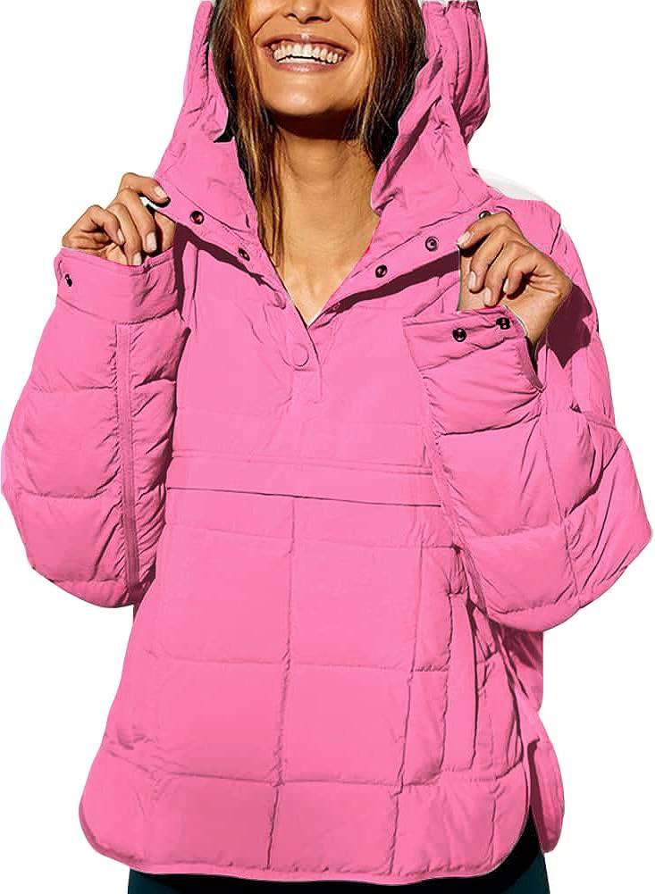 SOLID COLOR HOODED COTTON PADDED FOLDABLE PADDED PULLOVER POCKET LONG SLEEVE COAT FOR WOMEN