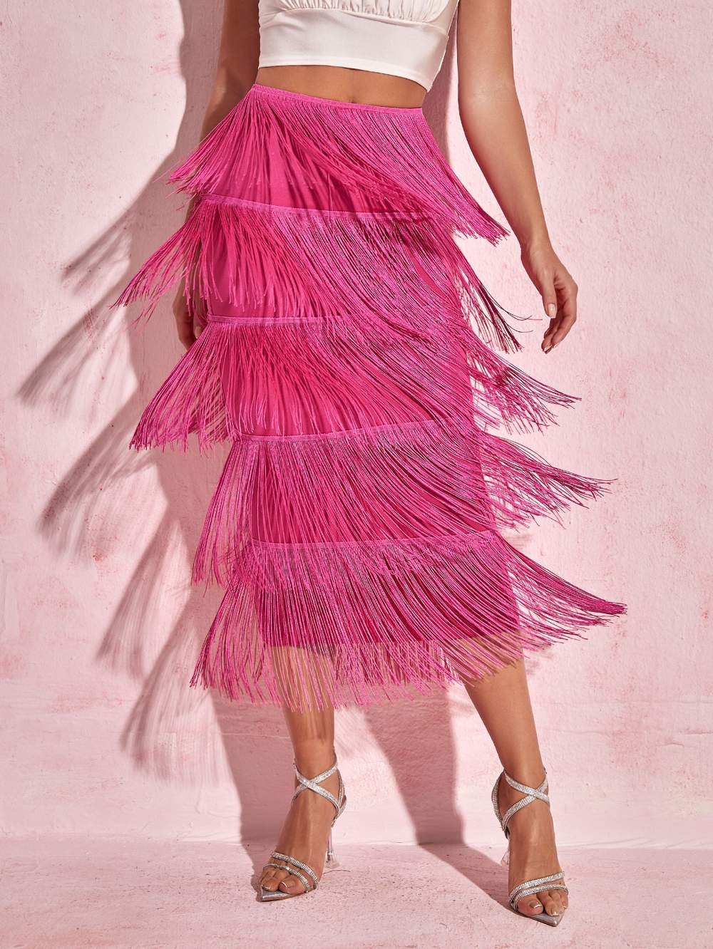 BAE HIGH WAIST FRINGE TRIM SKIRT TOPS SETS