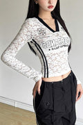 SHEER LACE V NECK JERSEYS